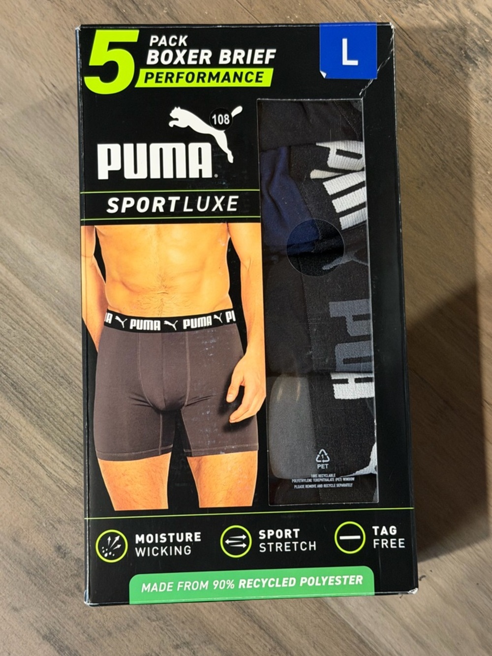 NEW Puma Sportluxe Men's Black Performance Boxer Briefs - 5 Pack